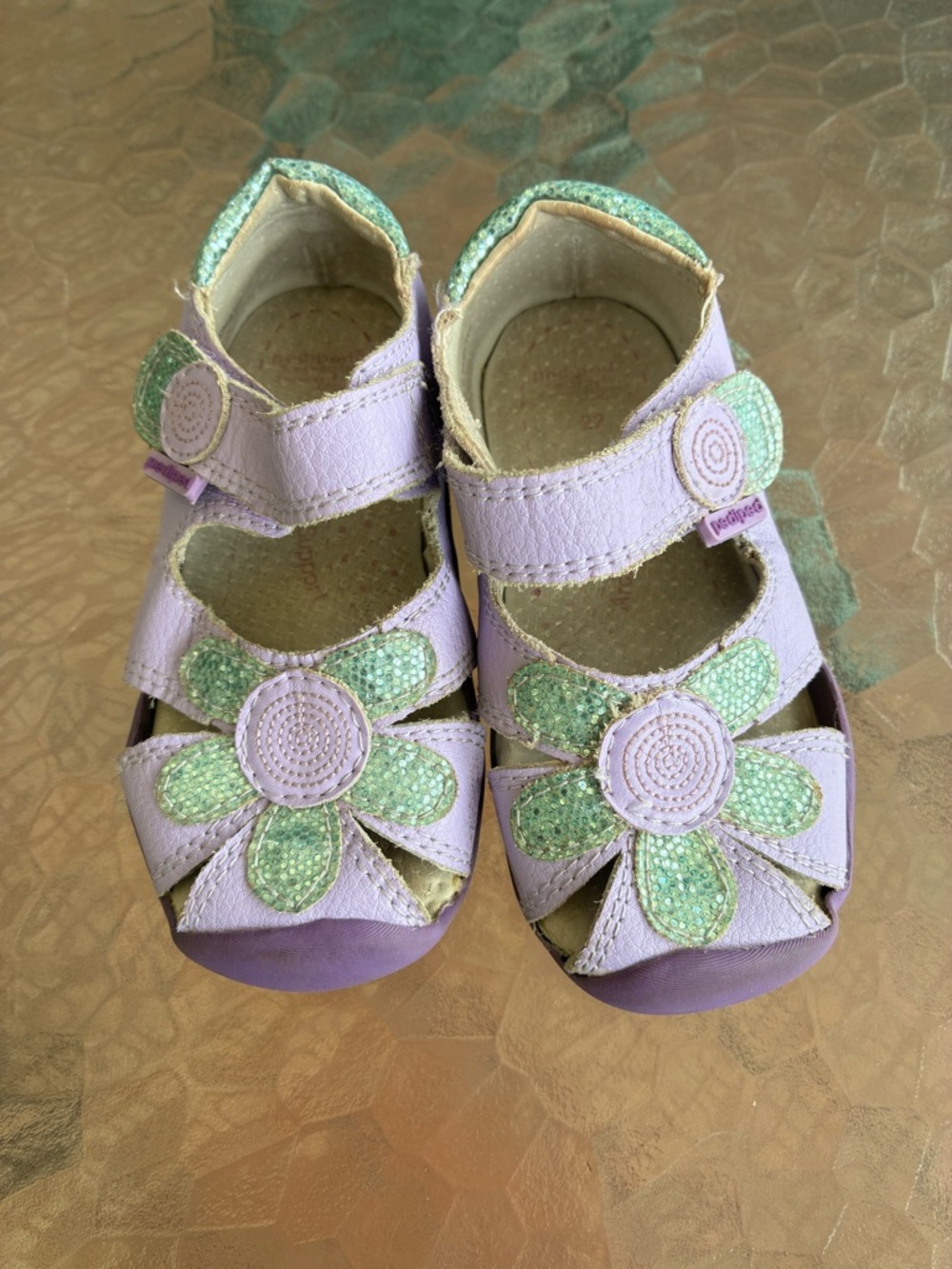 pediped Lilac and Silver Floral Mary Jane Sandals